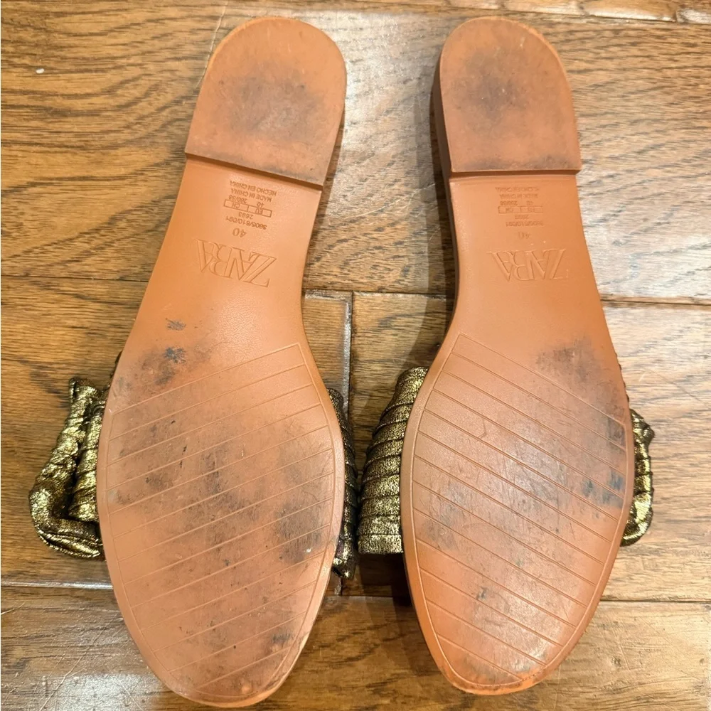 Zara Metallic Gold Knotted Slide Mules - Picture 2 of 3